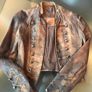 ALL SAINTS MILITARY STYLE CROPPED LEATHER JACKET